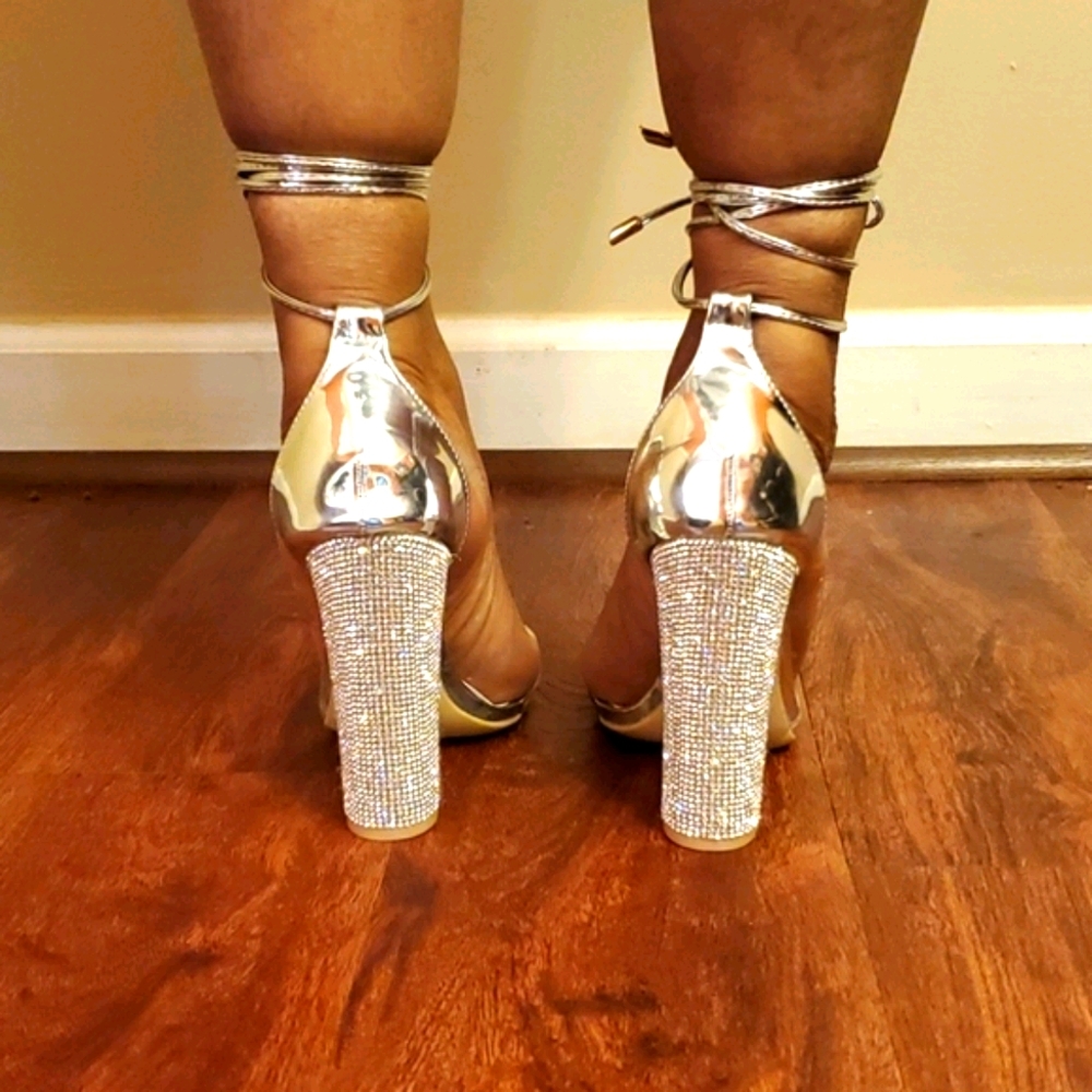 Silver & Rhinestone strap sandals - Picture 4 of 4